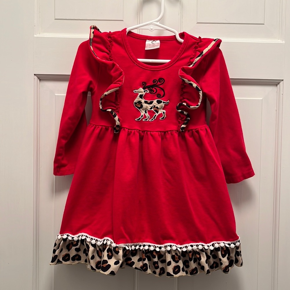 {Sydney So Sweet} Cozy Winter Dress - Leopard Print Reindeer - Size Medium/4T